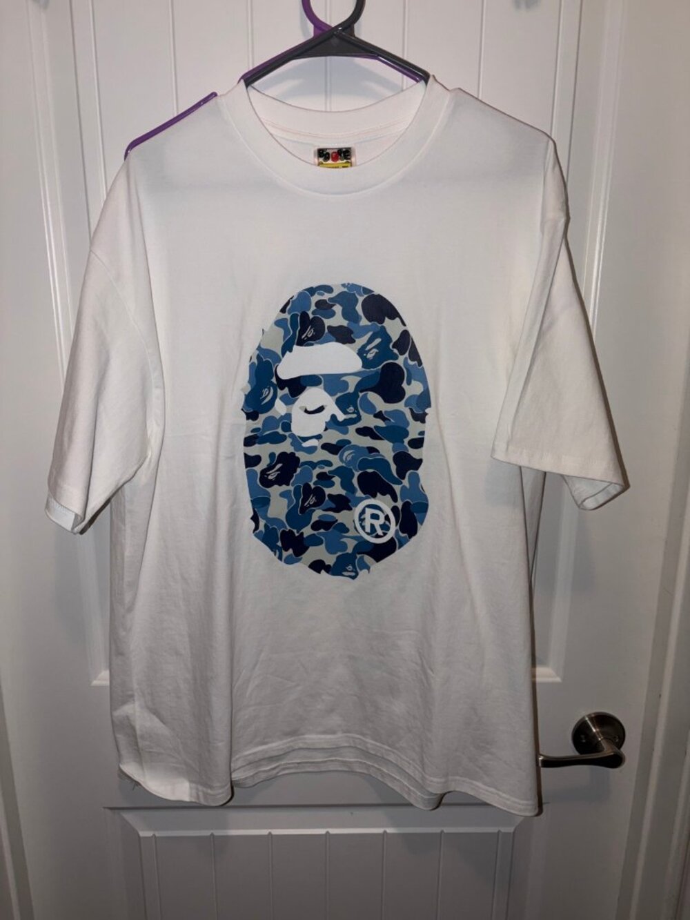 BAPE White Blue Camo Ape Head Tee New Size XXL